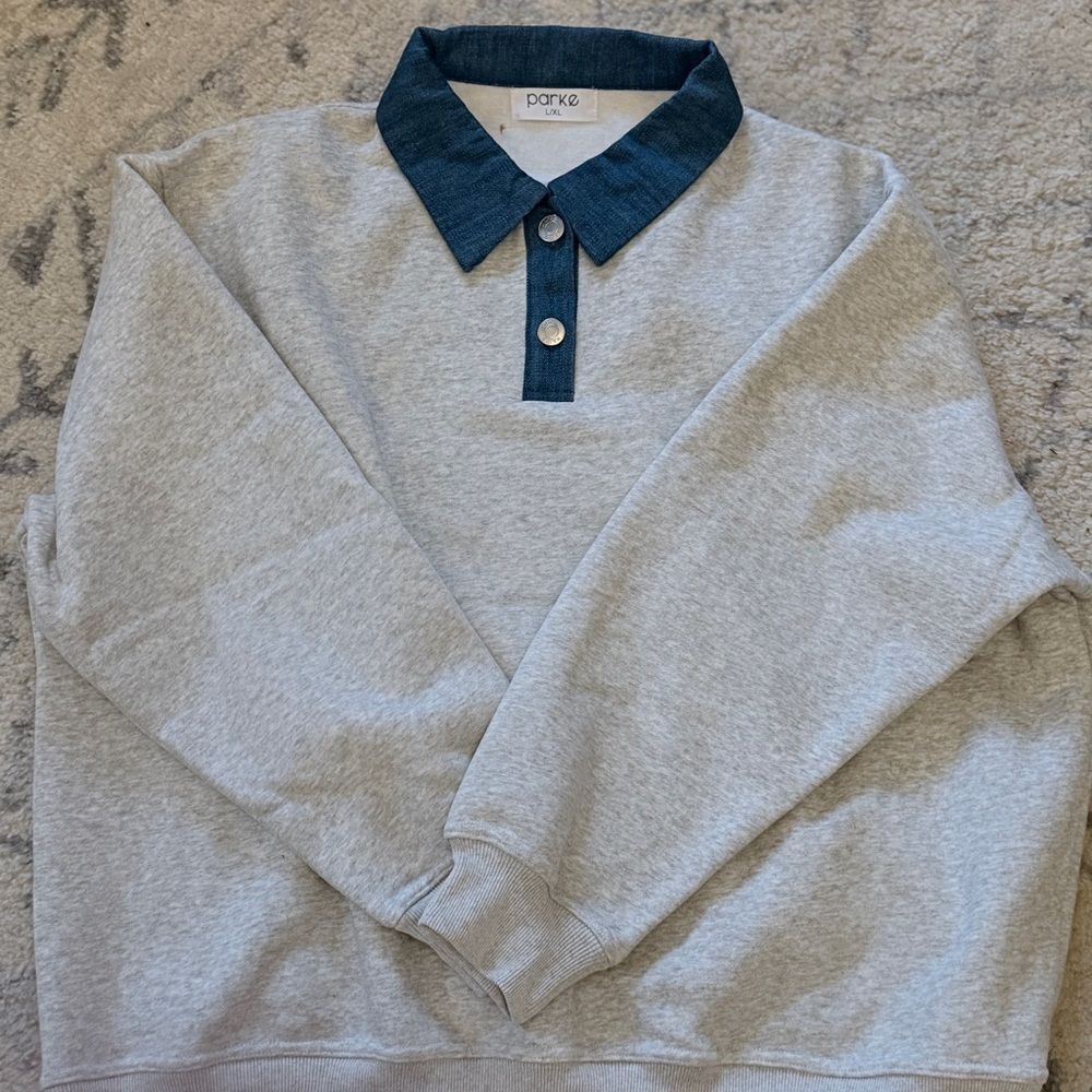 Parke Denim Collar Sweat Rugby Sweatshirt - Picture 3 of 7